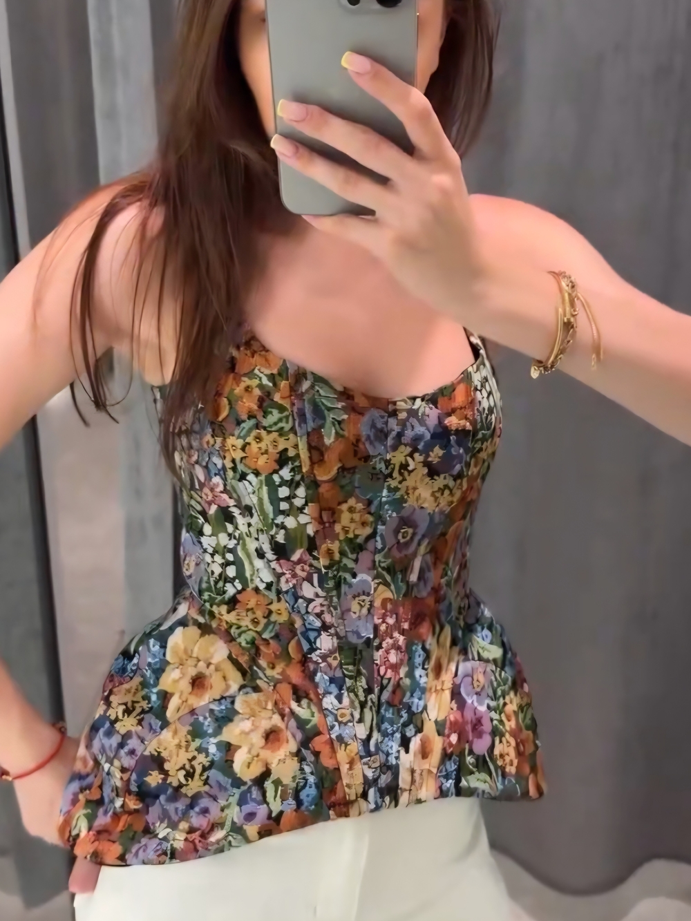 Floral Strapless Corset Peplum Dress Top in Multicolor